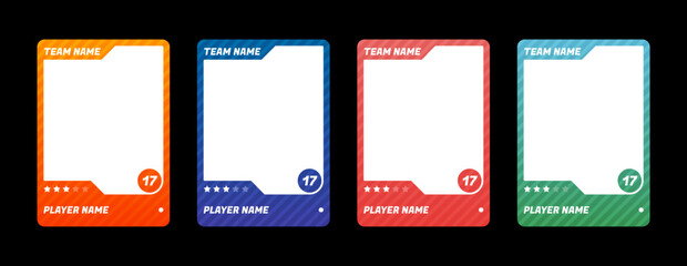 Game sports card template. A set of trading frames for football, basketball and hockey players. Vector illustration on a black background.