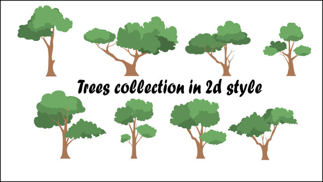 Trees vector collection in 2d cartoon style