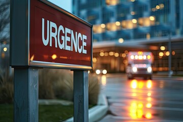 Urgence sign in front of a hospital with an ambulance in background - AI Generated