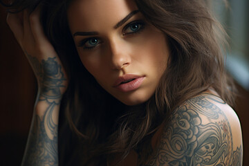 Generative ai photo of beautiful woman tattooed body