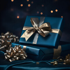 blue gift box with ribbon and bow