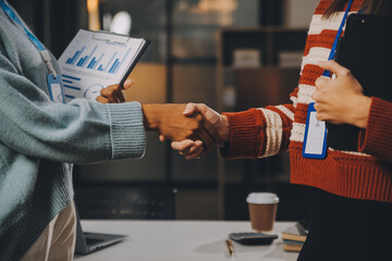 Meeting and greeting concept, Two confident Business handshake and business people after discussing...