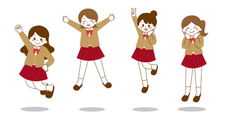 ジャンプをする女子学生。