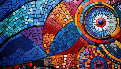 A Vibrant Close-Up of a Colorful Mosaic Wall