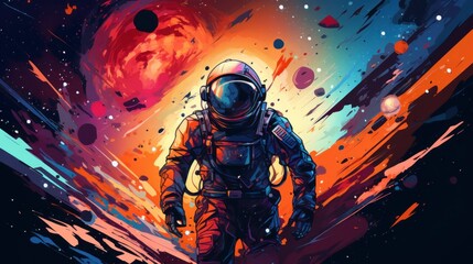 illustration of an astronaut with many colors walking 4k