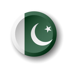 Pakistan flag - 3D circle button with dropped shadow. Vector icon.