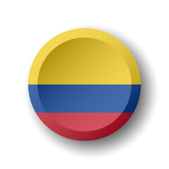 Fototapeta premium Colombia flag - 3D circle button with dropped shadow. Vector icon.