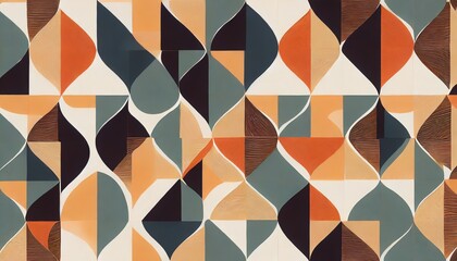 mid century modern seamless pattern geometric shapes in retro colors abstract repeating geometry...