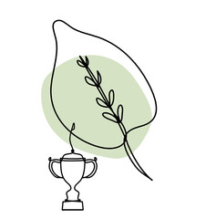 Abstract color leaf with trophy as line drawing on the white