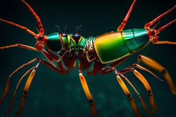 A flamboyant mantis shrimp with its vibrant colors and powerful claws