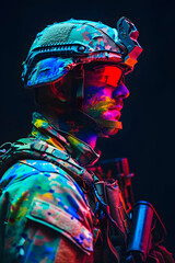 portrait of special forces soldier in rainbow camouflage
