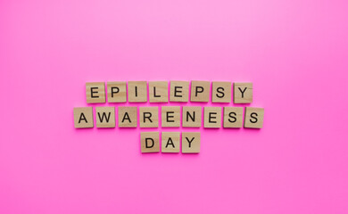 March 26, Epilepsy awareness day, Purple Day, minimalistic banner with wooden lettering