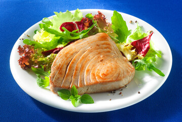 Thunfisch Teller, Fisch, Salat, Tellergericht, Thunfisch, gebraten, 