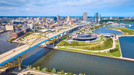 Aerial View of Milwaukee Hoan Bridge and Urban Skyline