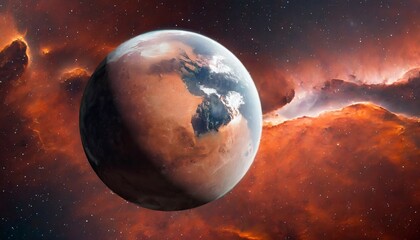 Obraz na płótnie Canvas mras planet on space star red nebula background earth like planet earth type planet exo planet in outer space alien planet in far space 3d illustration elements of this image furnished by nasa