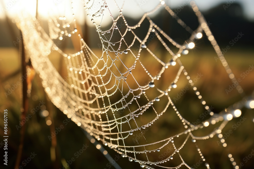 Wall mural morning spider spiderweb web drop nature water net closeup dew pattern wet macro