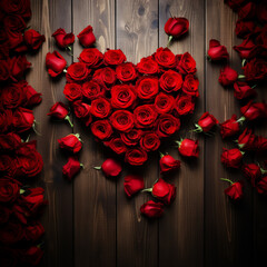 Flower bouquet of red roses formed like a heart. Valentines day