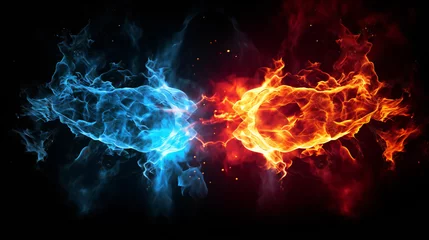 Poster Magic power fire and ice, lights effects, isolated, black background, © Bogdan