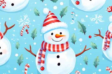 A group of snowmen wearing hats and scarfs. Perfect for winter-themed designs and holiday decorations