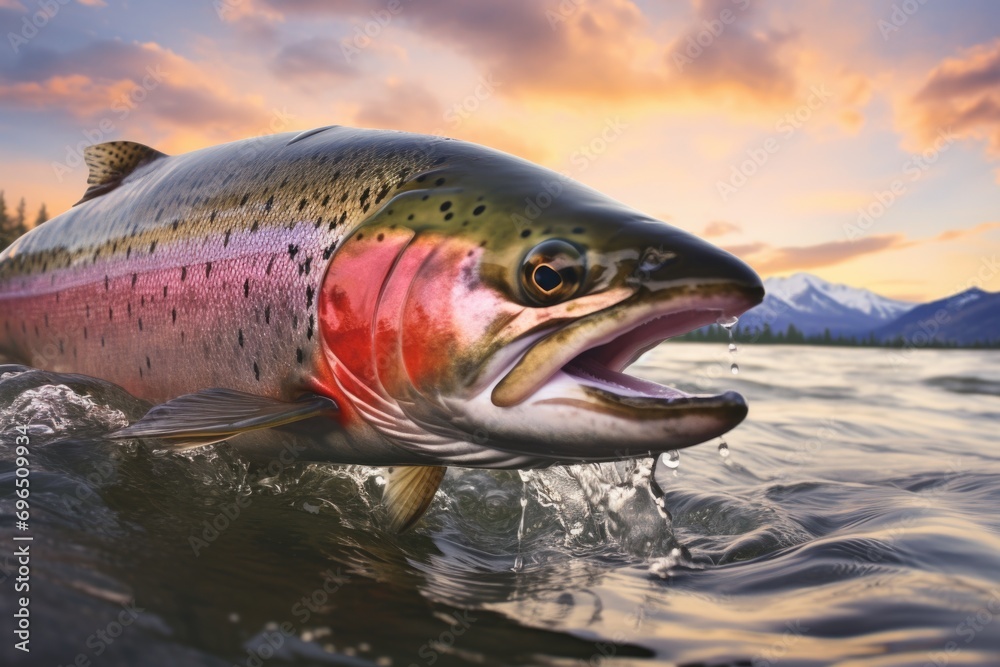 Poster a picture of a large fish with its mouth wide open in the water. this image can be used to depict aq