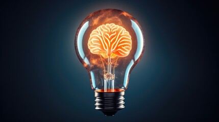 A light bulb with a glowing brain inside. Perfect for illustrating creativity, innovation, and bright ideas.