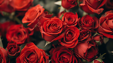 A group of wild red roses bunched together for a wallpaper
