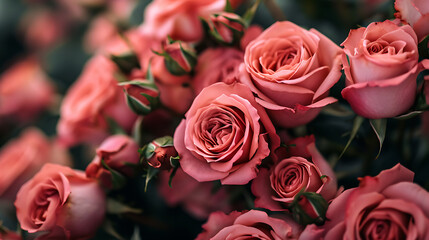 Obraz premium A group of wild pink roses bunched together for a wallpaper