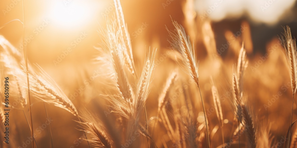 Poster a picture of a field of tall grass with the sun shining in the background. suitable for nature or la