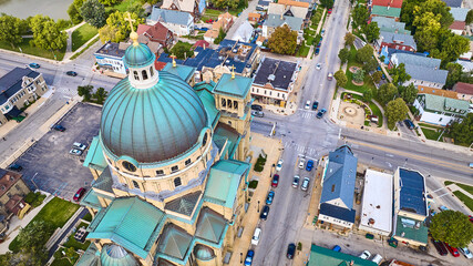 Aerial View of Basilica with Green Dome in Milwaukee