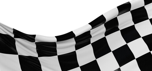 Wavy racing checkered flag with diagonal folds. Realistic 3d render