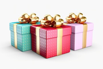 Obraz premium Three vibrant gift boxes with bows, perfect for any occasion. Use this image to showcase the joy and excitement of receiving gifts.