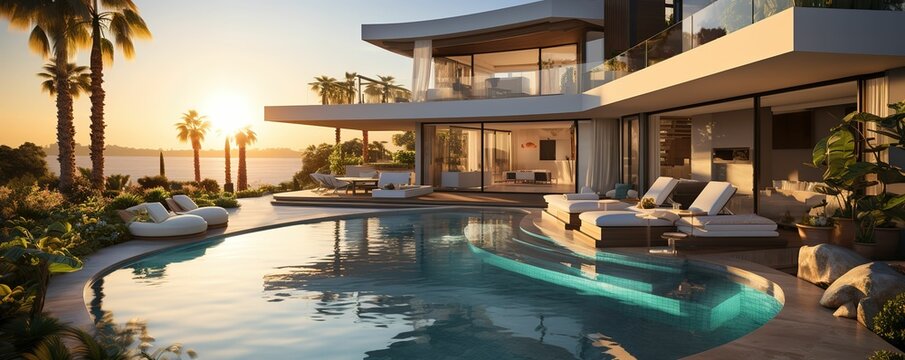 Fototapeta Beautiful house with pool