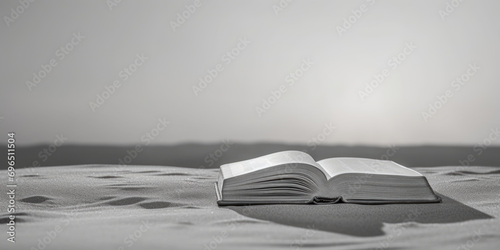 Poster an open book sitting on top of a bed. suitable for educational and reading-related themes