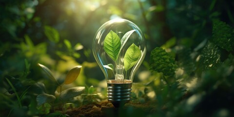 A light bulb with a plant inside. Perfect for illustrating the concept of growth and sustainability