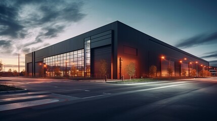 Modern logistics warehouse illuminated - obrazy, fototapety, plakaty