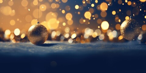 A beautiful gold Christmas ornament hanging delicately from a string. This picture can be used to add a touch of elegance and festivity to holiday-themed designs
