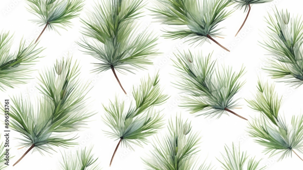 Poster a close-up image of a bunch of green pine needles on a white background. this versatile picture can 