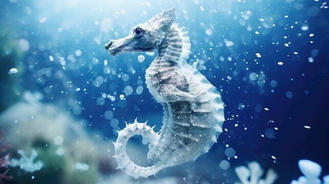 Close-up photo of a sea horse in its natural habitat. Perfect for educational materials or marine life publications