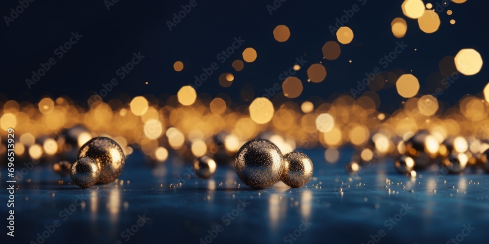 Poster Shiny balls arranged on a table. Suitable for various decorative purposes