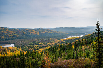 Fall landscape over Grands-Jardins national park on a sunny day, Charlevoix, Quebec, Canada