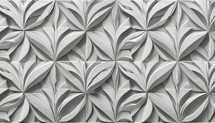white geometric floral leaves 3d tiles wall texture background illustration banner panorama