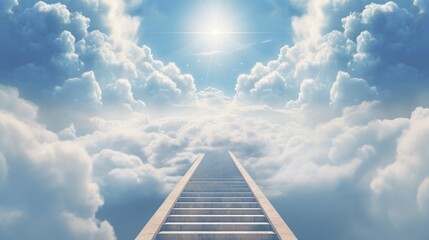 A ladder extending upward into the clouds, offering a metaphorical pathway to the sky. Suitable for illustrating aspirations, opportunities, and journeys to new heights - obrazy, fototapety, plakaty