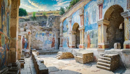 Poster Im Rahmen view of the ancient city with ruins wallpaper on the wall the fresco © Makayla