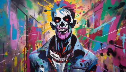 painting style illustration of punk zombie abstract face graffiti style modern contemporary artwork...