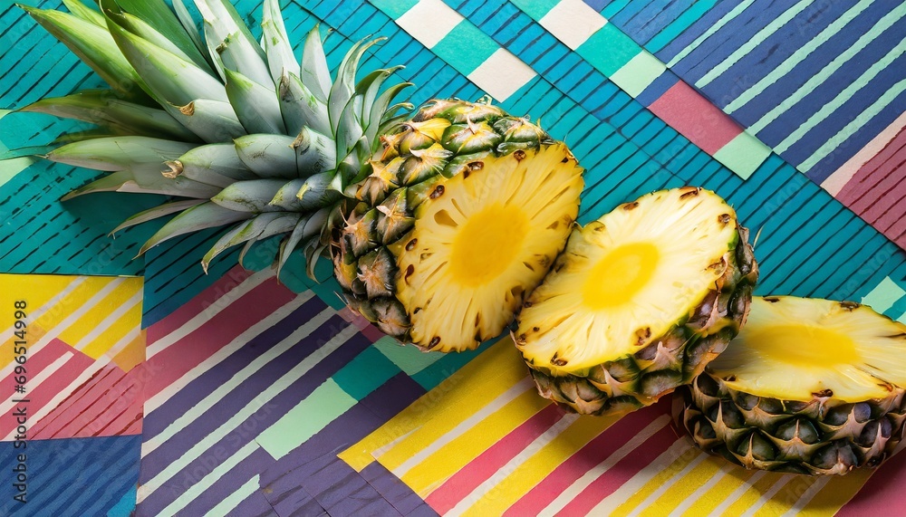Wall mural sliced pineapple colorful style pop art background design wallpaper - Wall murals