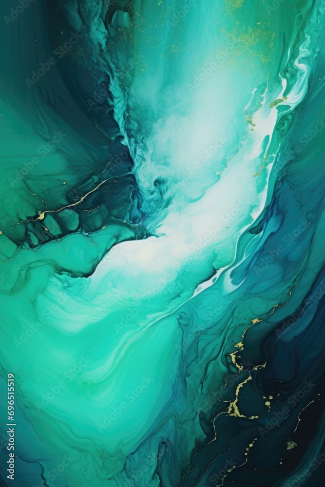 Aufkleber A close-up view of a painting showcasing vibrant shades of green and blue. This picture can be used to add a touch of color and artistic flair to various projects