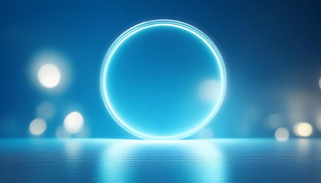 minimalistic abstract blurry light blue background for product presentation with a circular neon glow