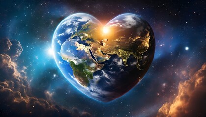 beautiful heart shaped planet in space with epic light for a romantic valentines card for...