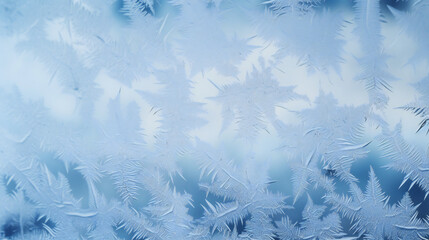 Abstract Winter frosty pattern on glass, background texture. Frozen background. Ice crystals or cold winter background. frozen ice texture.  