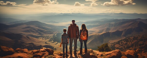 family vacation in mountain - obrazy, fototapety, plakaty